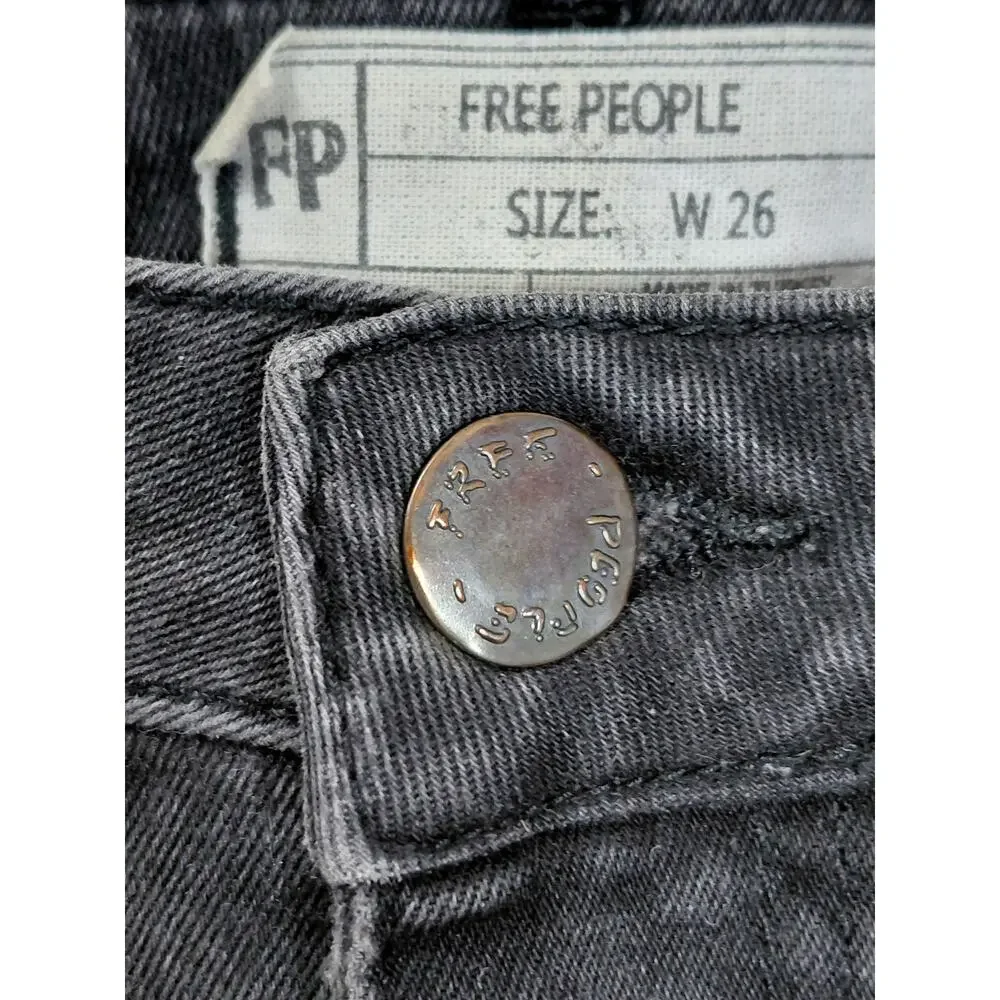 Free People Dark Wash Distressed Raw Hem Stretch Denim Jeans Women Size 26